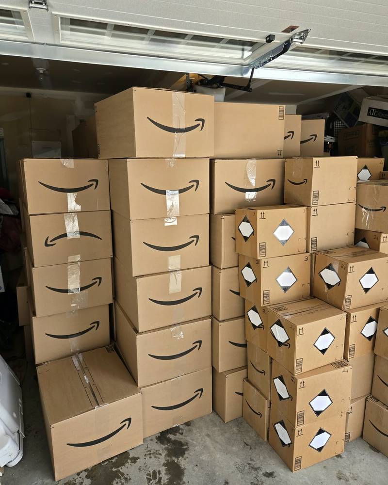 Stacks of delivery boxes of donated goods for SALDAC members